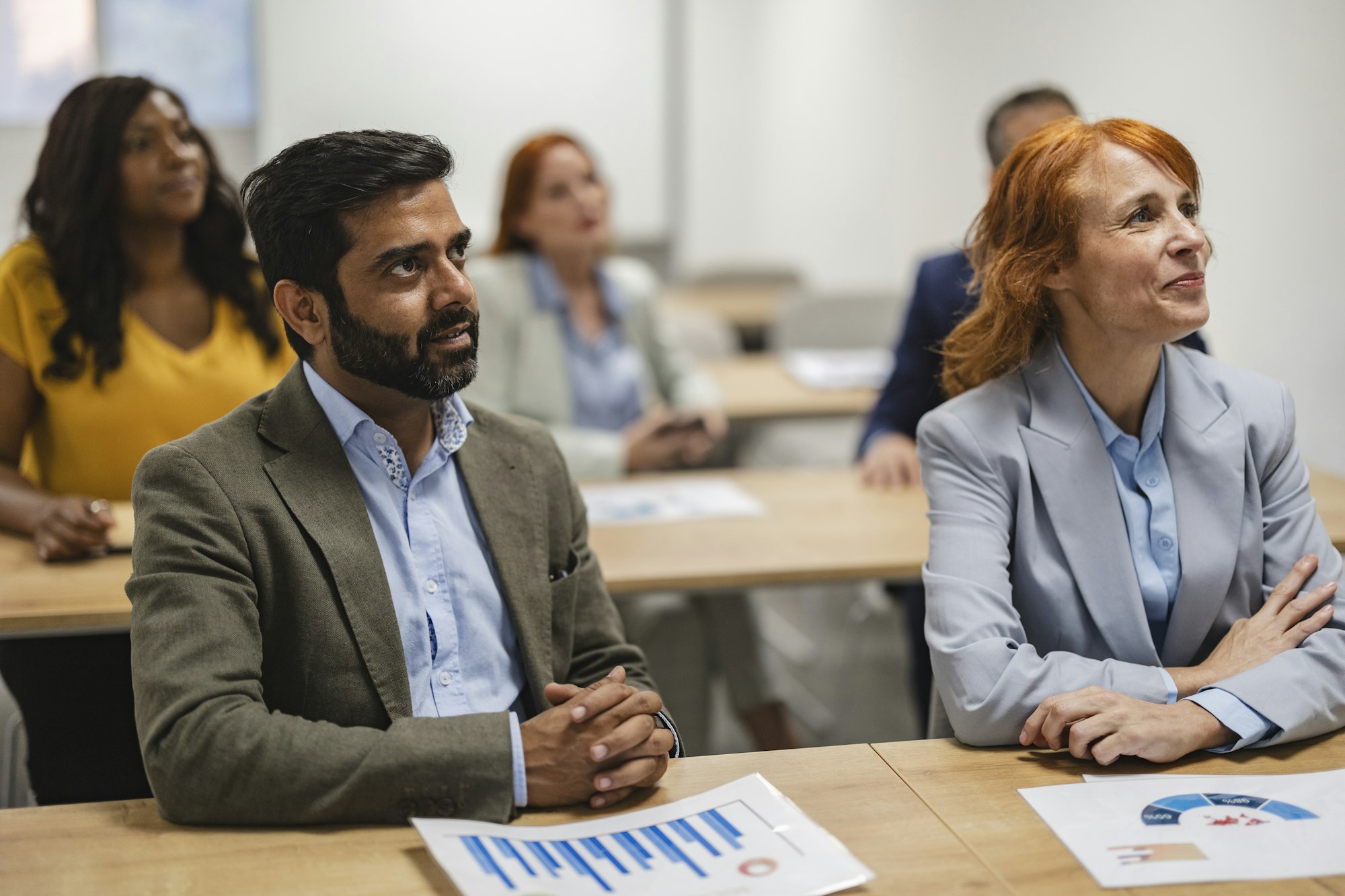 seminar, adult training course, multiracial people in the classroom